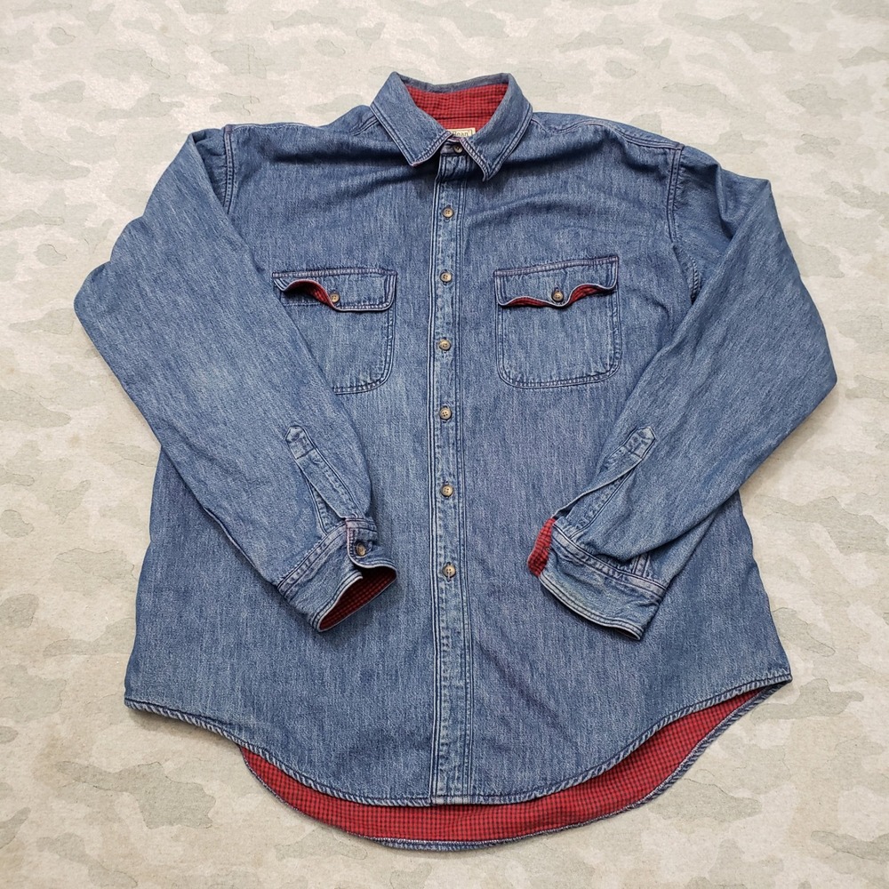 Vintage L.L. Bean Shirt Mens Large Blue Flannel Lined Denim Workwear Long Sleeve